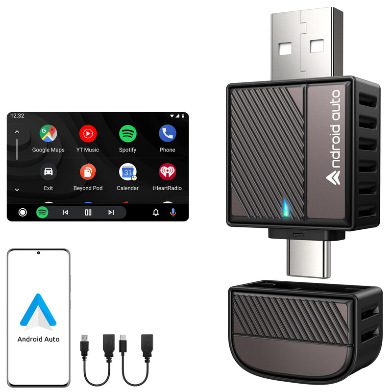 ByteWave Android Auto Wireless Adapter, 2025 NFC Convert Wired to Wireless Android Auto Car Adapter with 5.8GHz WiFi, Mini Android Auto Dongle Compatible for Android 12+ and 2016+ Cars, USB-A/C, Black
