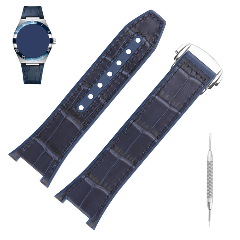 Watch Bands Compatible Fit for Omega Constellation Automatic Dial | 24mm*14mm Leather Watch Straps Replacement Wirstband Bracelet For Men and Women Navy Blue