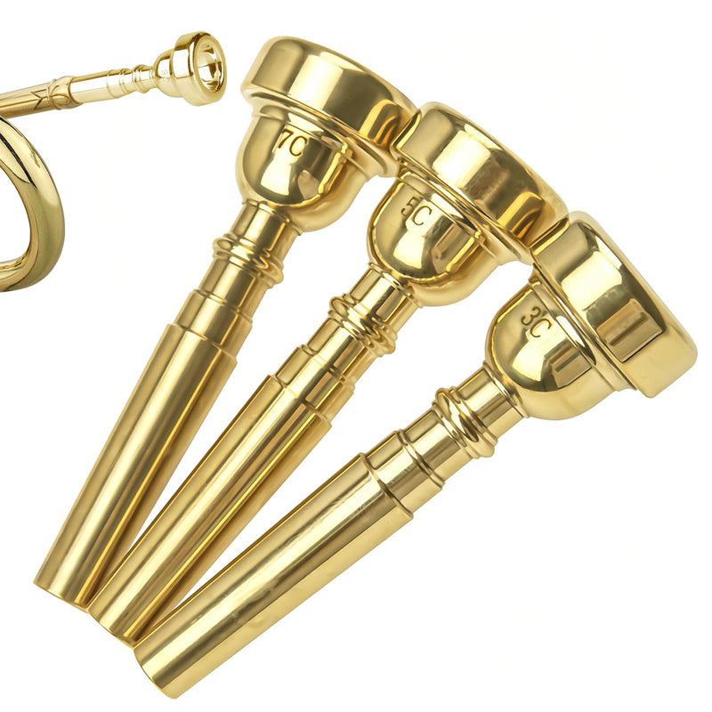 3 Packs Gold Trumpet Mouthpiece Set Pure Copper Mouthpieces, Labor-Saving Replacement Accessories for Beginners and Students (3C, 5C, 7C)