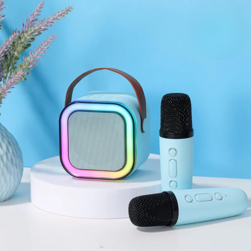 Mini Karaoke Machine with Two Microphones (Blue) Blue