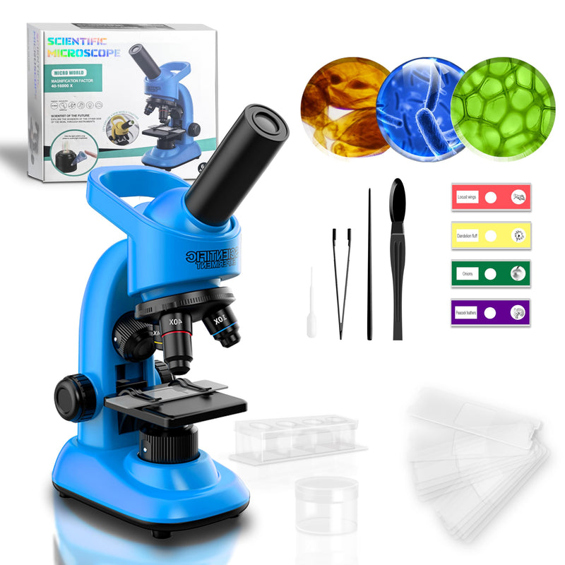[AUSTRALIA] - Kids Microscope,40-1600x Microscope Kit for Kids Beginners Children,STEM Kit,Prepared Slides,LED Light and Configured Various Operating Tools- Science Experiment Toy for Kids Ages 6-12 