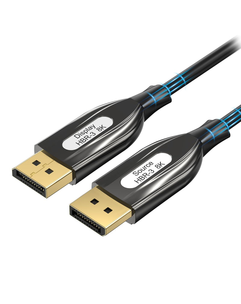 Fiber Optic Displayport Cable 1.4, Long Display Port 1.4 Cable 8K 60Hz, 4K 144Hz, 2K 240Hz 165Hz 144Hz, Braided DP 32.4Gbps DSC 1.2 HBR3 HDR HDCP FreeSync G-Sync, Gaming Monitor PC Graphics 50FT 50 Feet