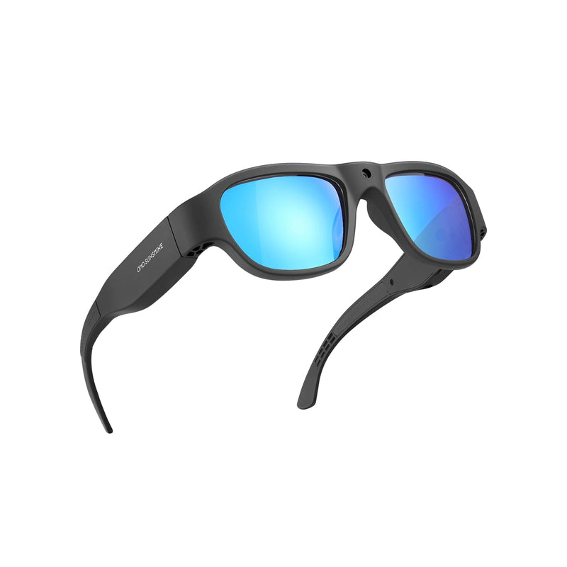 OhO sunshine Full HD 1080P Camera Sunglasses, Record-While-Charging, Water Resistant, UV Protection Lenses, Unisex Black Frame | Ice Blue Lens | 32g