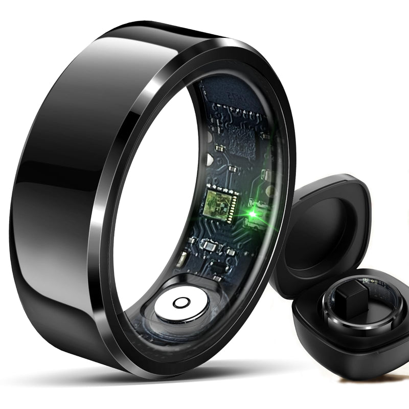 Smart Ring, Fitness Sleep Health Tracker Rings for Men Women, No APP Subscription, Sleep Tracking, Heart Rate, Blood Oxygen, IP68 Waterproof (Black, 10#)