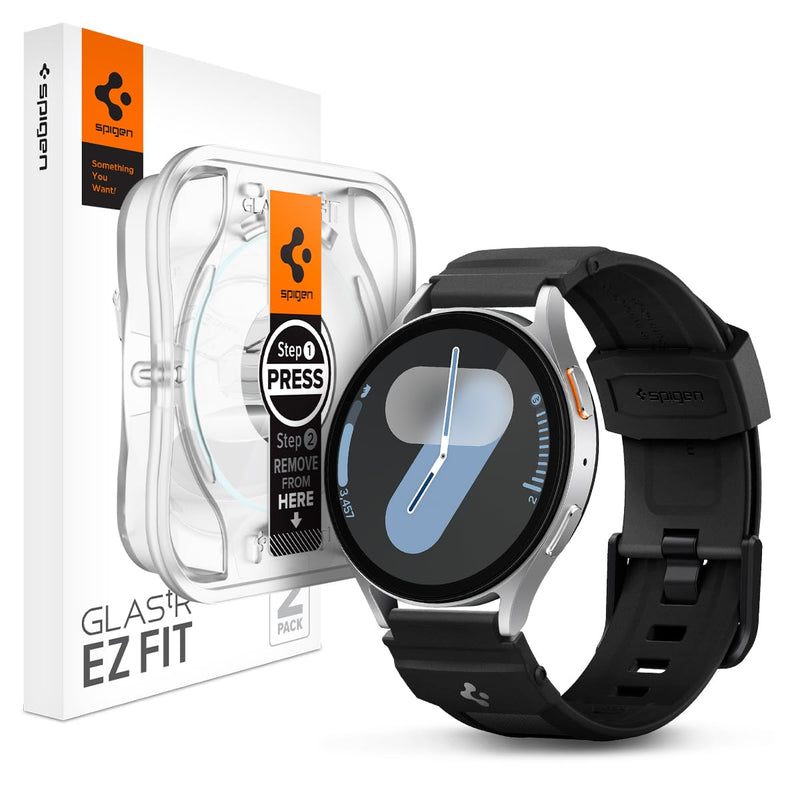 Spigen Tempered Glass Screen Protector [GlasTR EZ FIT] and Rugged Band Designed for Samsung Galaxy Watch 7 44mm
