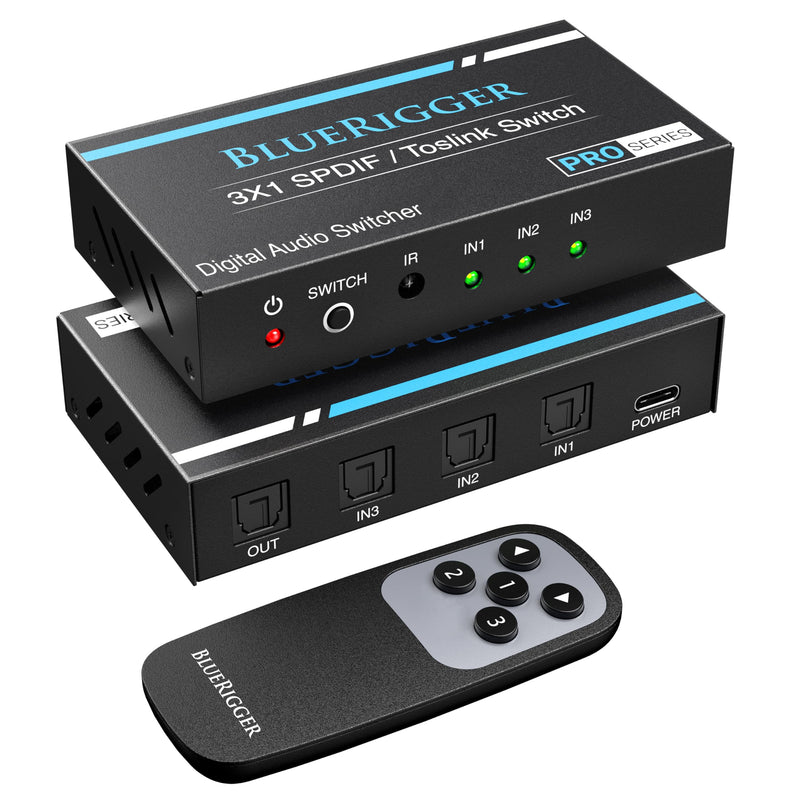 [AUSTRALIA] - BlueRigger Digital Toslink Optical 3x1 Switch - (LPCM 2.0, SPDIF Optical Audio Switcher with IR Remote Control, 3 in 1 Fiber Optic Switch) - Compatible with Gaming Console, HDTV, Amplifier, Soundbar 