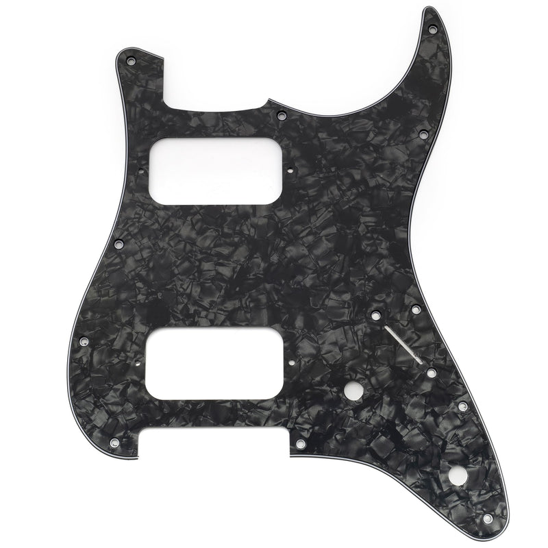 Musiclily Pro 11 Holes ST HH Guitar Pickguard with Round Corner Uncovered Humbucker 2-Pot Layout for Fender Squier Strat Style Electric Guitar, 4Ply Black Pearl