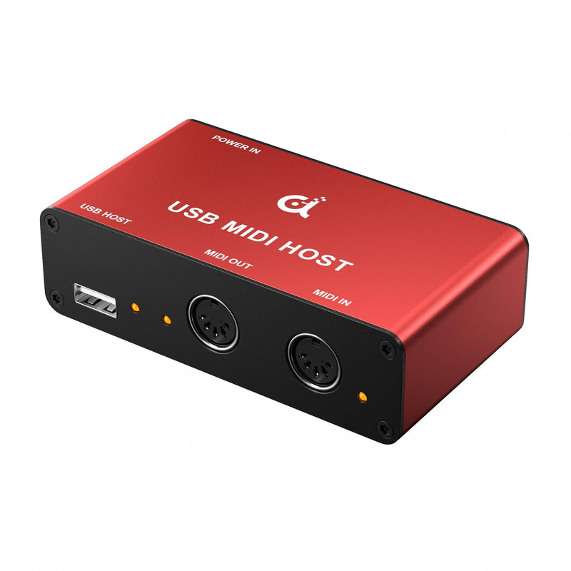 DigitalLife Stand-Alone USB MIDI Host Bridge Box - 1-In/1-Out 5-PIN DIN MIDI Interfaces, LED Indicator, Metal, Red (No computer needed) MIDI-Host (Red)