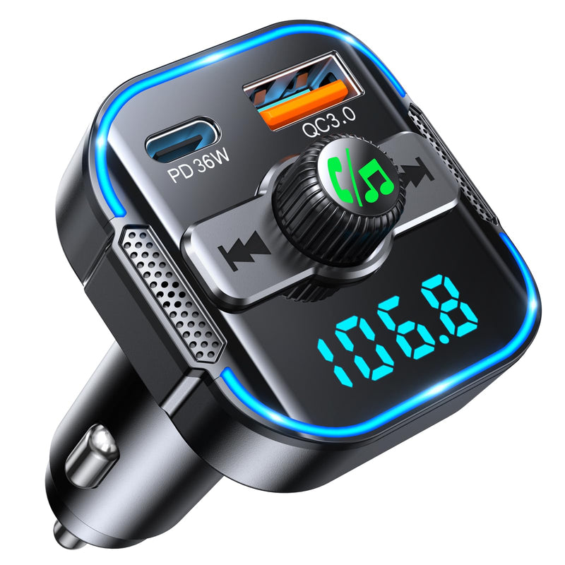 [AUSTRALIA] - RIWUSI Bluetooth 5.3 Car Adapter【PD 36W+QC3.0 18W】, 2-in-1 FM Bluetooth Transmitter 【Dual Stronger Mics】& Fast Car Charger, Wireless FM Radio Adapter Hands-Free Calling, Siri Assistant, Black 
