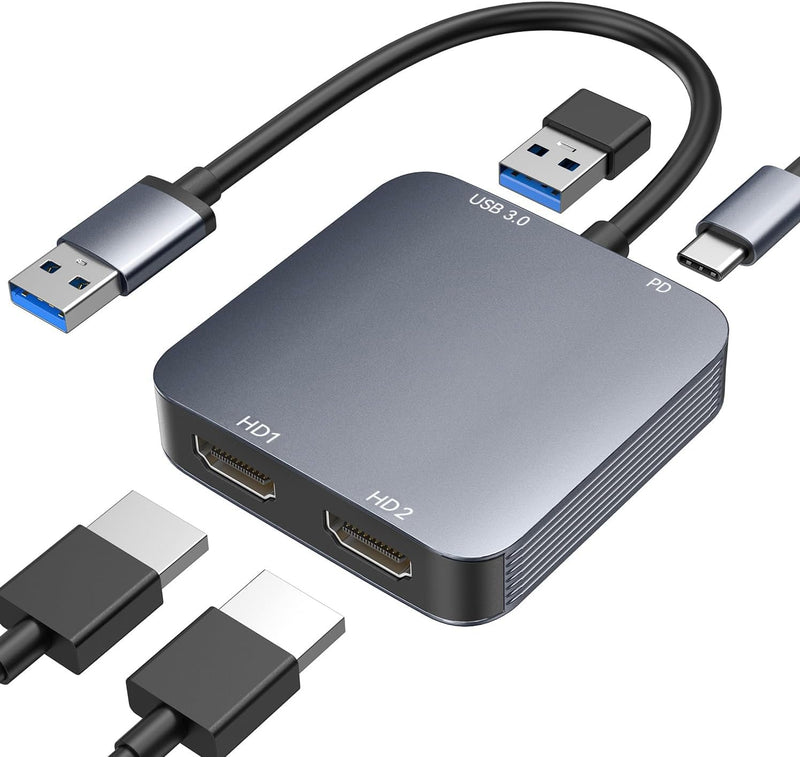 [AUSTRALIA] - ABLEWE USB 3.0 to Dual HDMI Adapter with USB 3.0 Port, HDMI to USB Audio Video Graphics Converter Cable for Laptop Monitor Desktop TV, Compatible with Mac OS, Windows 02 cm 