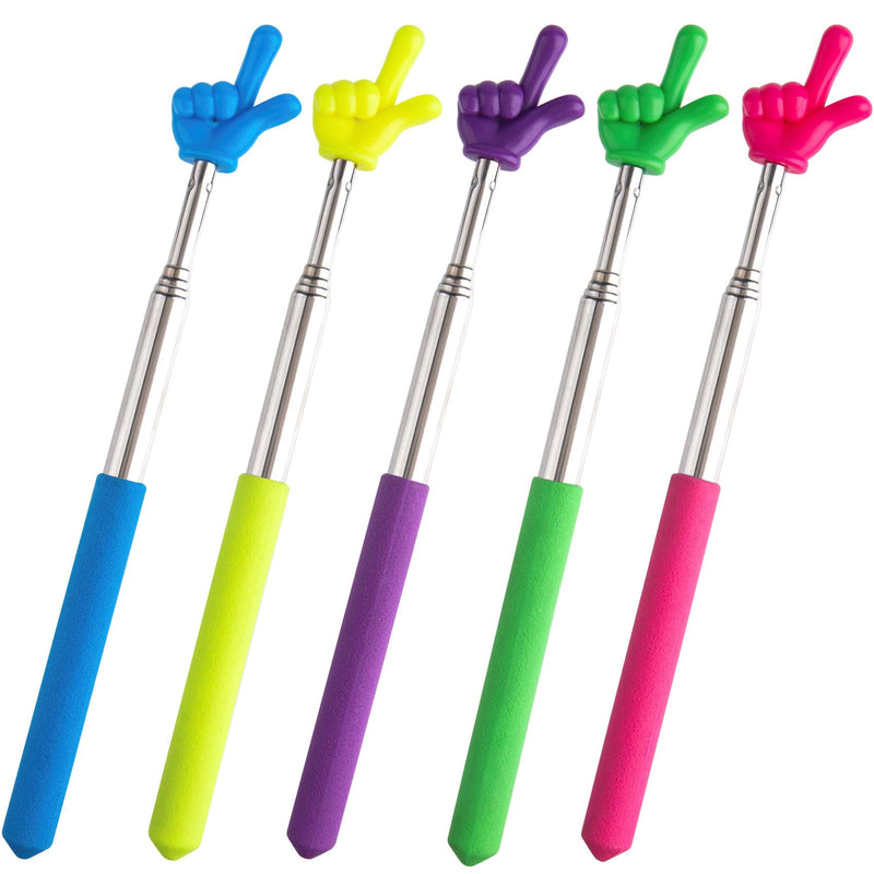 5pcs Retractable Teacher Pointers for Classroom Reading, Hand-Shaped Presentation Pointer Stick, Mini Portable Finger Pointer Sticks Teach Supplies- Blue & Purple & Yellow & Green & Pink