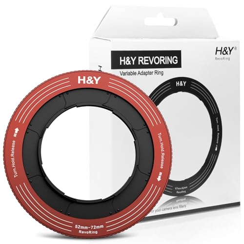 H&Y RevoRing Adjustable 52-72mm to 77mm Step Up Ring for Filters | 52-72mm to 77mm Variable Step Up Ring, Secure Turn-Hold Lock, Lens Filter Adapter Ring, Aluminum, Red