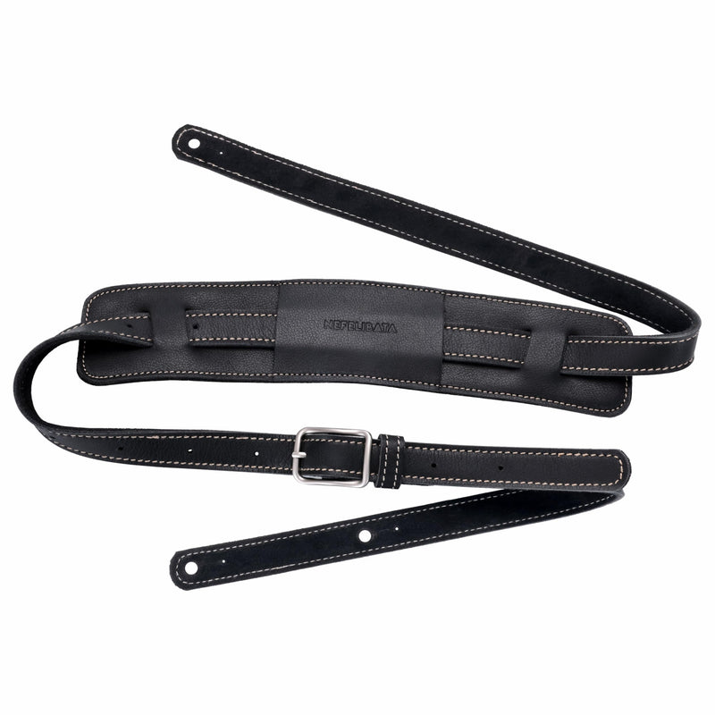 Nefelibata Guitar Strap/Bass Strap with Shoulder Pad and Bavarian Tumbled Cowhide Lining for Acoustic Guitar/Electric Guitar/Bass Black