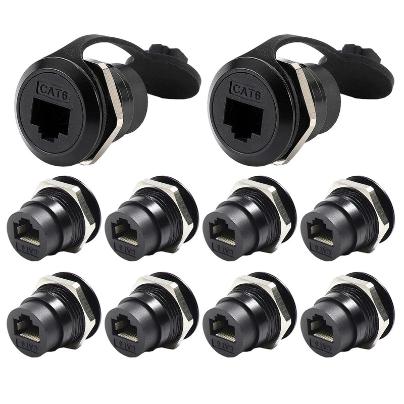 PENGLIN 10PCS RJ45 CAT6 Shielded Panel Mount Connector Female to Female | CAT6//5e/5 8P8C Ethernet LAN Cable Coupler,Plug & Play Setup,Waterproof Cover Included 10PCS CAT6