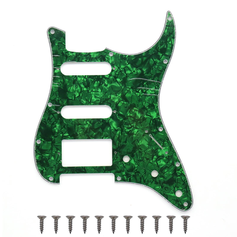 3ply 11 Hole ST/Strat Style Pickguard HSS Pick Guard for USA/Mexico Stratocaster/Strat vintage Style Guitar Parts (Green Pearl) Green Pearl