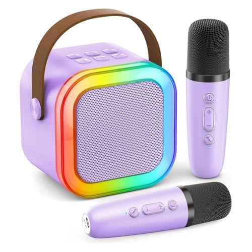[AUSTRALIA] - Karaoke Machine for Kids, Kids Karaoke Machine for Girls with 2 Wireless Microphones Mini Portable Bluetooth Speaker Kids Karaoke Machine Gifts for Girls and Boys Family Party (Purple) Purple 