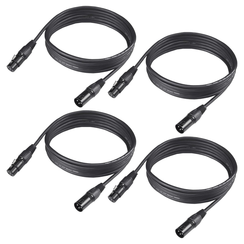 10ft/3.04m DMX Cable, 4 Pack, 3.04m DMX Cables, 3 Pin XLR Male to Female, Shielded, Soft PVC Sheath, Sturdy Metal Connector, Ideal for Stage & DJ Lighting