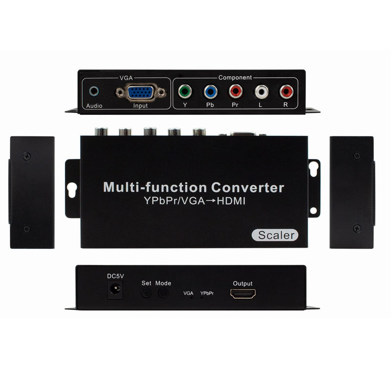 YPbPr RGB/ 5 RCA Component/VGA to HDMI Converter with Audio（3.5mm）- PC to HDMI,Support 1080p 60/50Hz,720p 60/50Hz Scaler Converter for PC Laptop Display Computer Projector