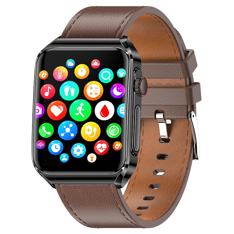 Yowow BIT Smart Watch, 1.85" HD Bluetooth Call Pedometer with Heart Rate/Blood Oxygen/Blood Pressure/Blood Composition/Body Composition/Sleep Monitor IP67 Waterproof (Brown) Coffee
