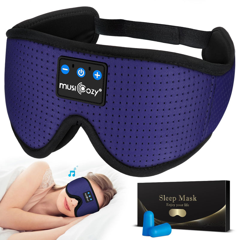 MUSICOZY 3D Sleep Headphones Bluetooth 5.4 Breathable Sleep Eye Mask | Cooling Fabric Lining with Blackout Design for Side Sleeper, HD Stereo Sound, 14 Hours Playtime for Sleep, Travel, Relaxation Dark Blue