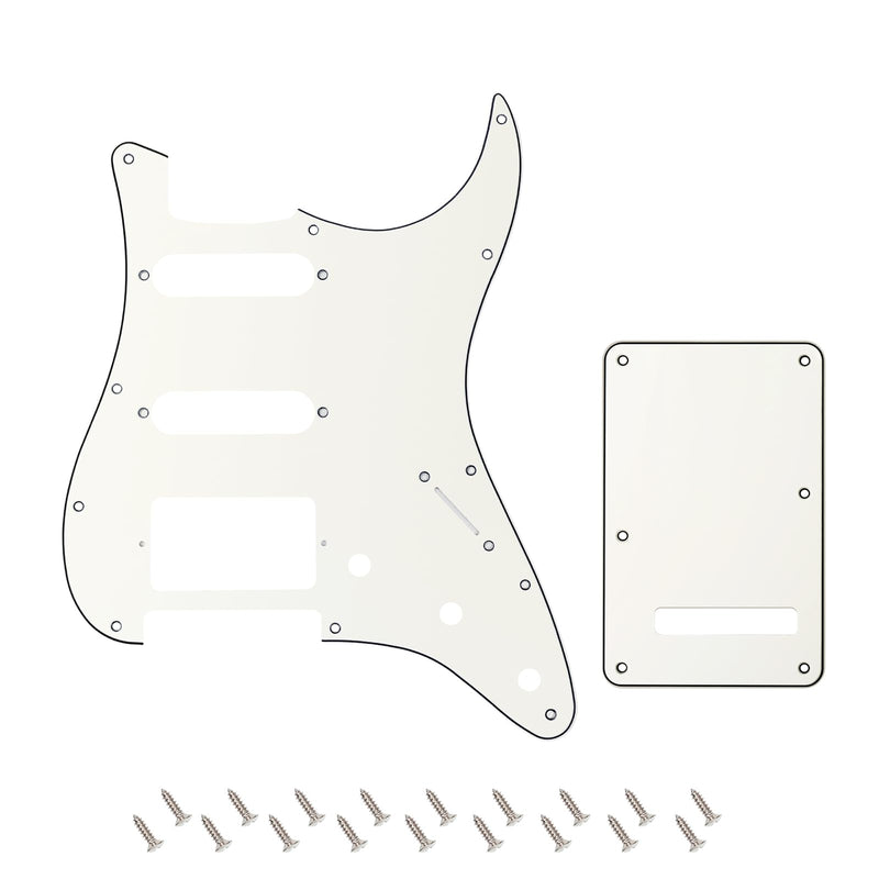 [AUSTRALIA] - Banworks 3Ply Strat HSS Pickguard 11-Hole SSH Pickguard Scratch Plate with Backplate 6-Hole Trem Tremolo Cover Set for USA/Mexican Modern Style Standard Stratocaster ST JT/HB-09 Vintage White 
