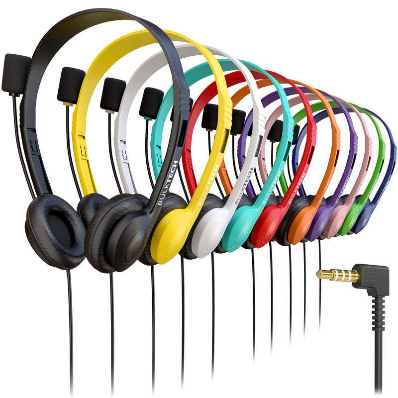 [AUSTRALIA] - 10 Pack Bulk Wired On-Ear Leather Headsets with Boom Microphone and 3.5mm Connector, Multi 10 Pack Leather headsets with mic mixed 