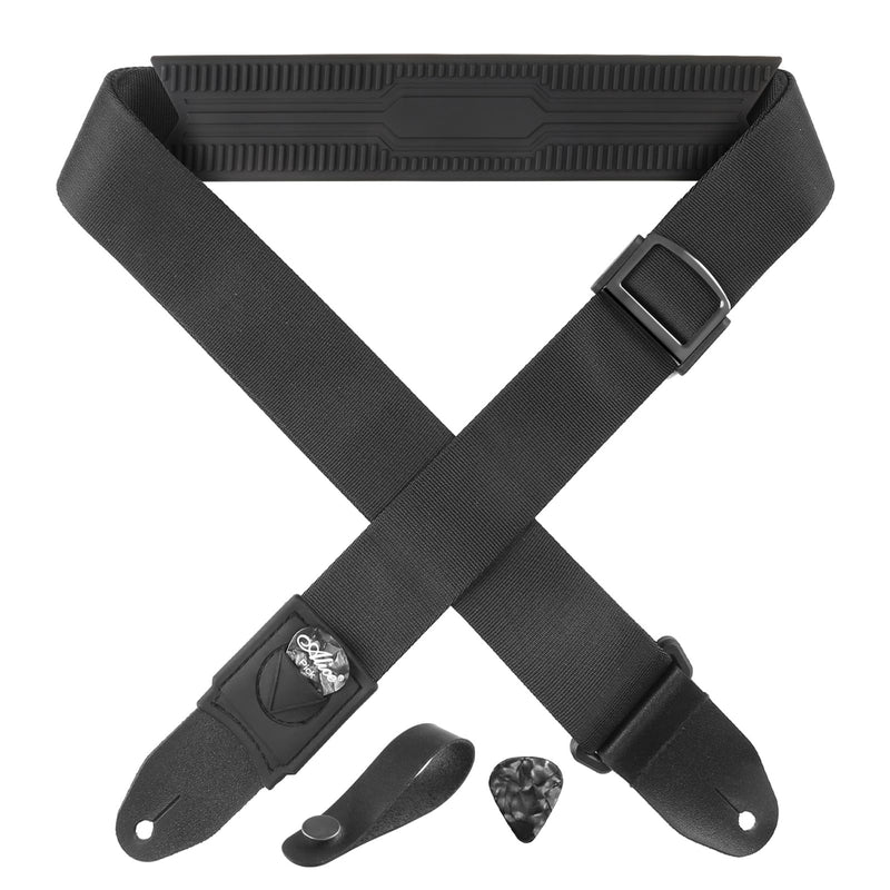 Guitar Strap, Silicone padded non-slip guitar straps with Guitar Plectrum Integrated Slot and Pull-Type Metal Buckle for Bass, Electric & Acoustic, Best Gifts for Kids, Guitarists(Leather Ends)