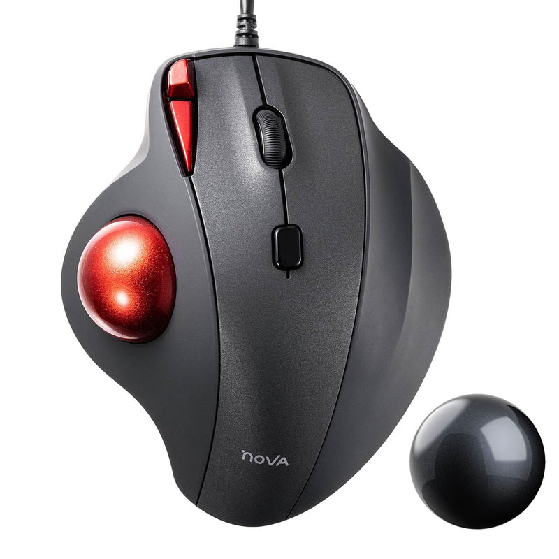 SANWA Wired Ergonomic Trackball Mouse GMATB167 + 34mm Black Trackball Replacement Ball Set, Rollerball Mice, Programmable Silent Buttons, 600-1600 DPI, Compatible MacBook, Laptop, Windows, macOS