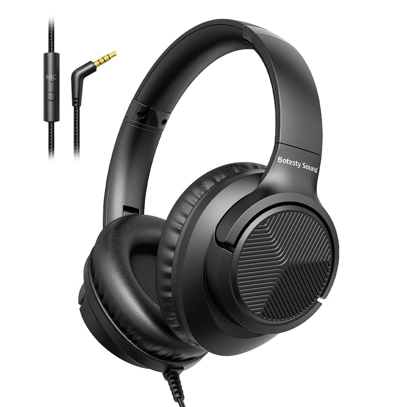 [AUSTRALIA] - Headphones Wired with Microphone, Over Ear Foldable Headphones with 4.9ft Tangle-Free Nylon Cord, 3.5mm Plug in Headphones for Smartphone,Tablet,Computer,MP3/4 (Black) 
