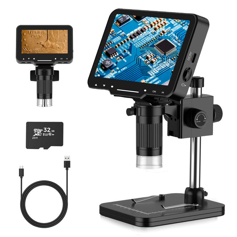 [AUSTRALIA] - LCD Digital Microscope,4.3 Inch 1080P 10 Megapixels,10MP Camera Video Recorder with HD Screen,1-1000X Magnification Zoom Wireless USB Stereo Microscope Camera, 