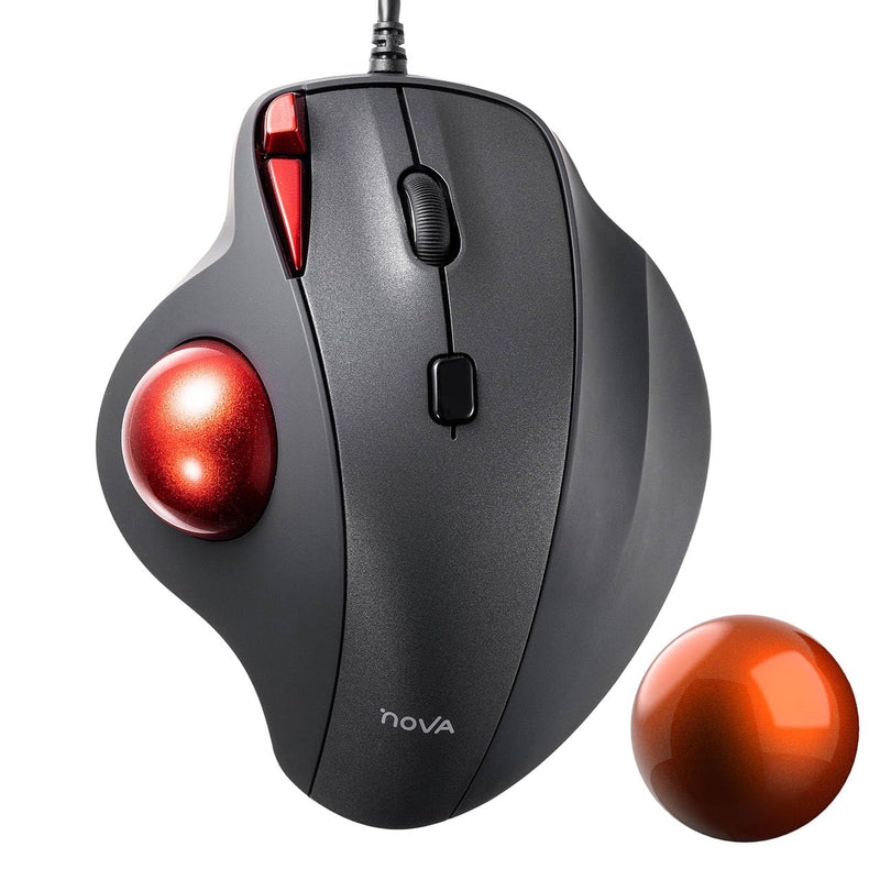 SANWA Wired Ergonomic Trackball Mouse GMATB167 + Orange 34mm Trackball Replacement Ball Set, Rollerball Mice, Programmable Silent Buttons, 600-1600 DPI, Compatible MacBook, Laptop, Windows, macOS