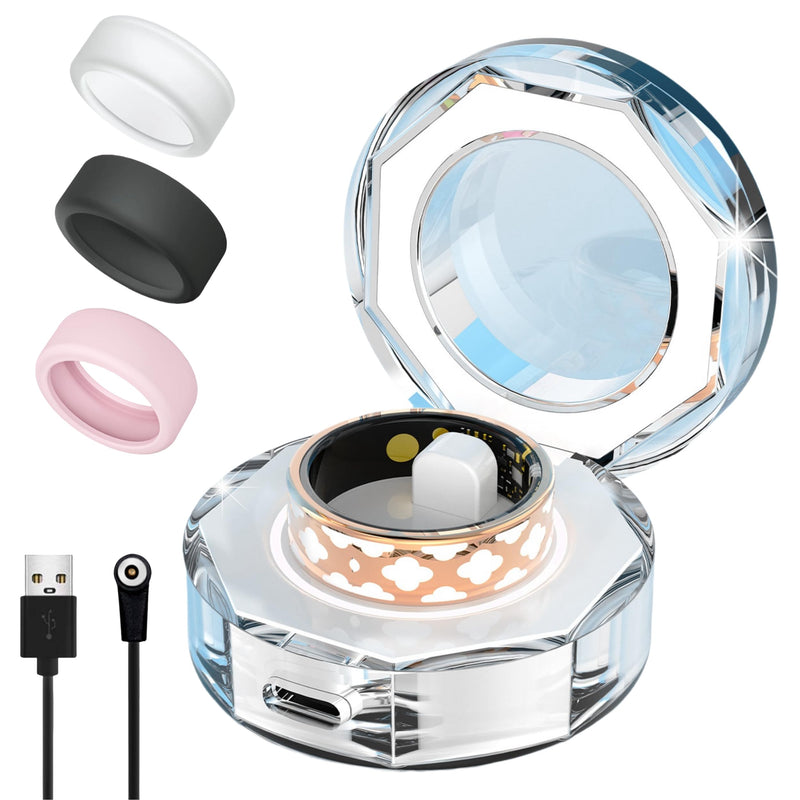 Smart Ring for Women Man, Enamel Flower Pattern Health Tracker Ring, Sleep&Exercise Monitor, IP68 Waterproof Activity Trackers, Fitness Ring with Charging Case and Ring Protector (12#)