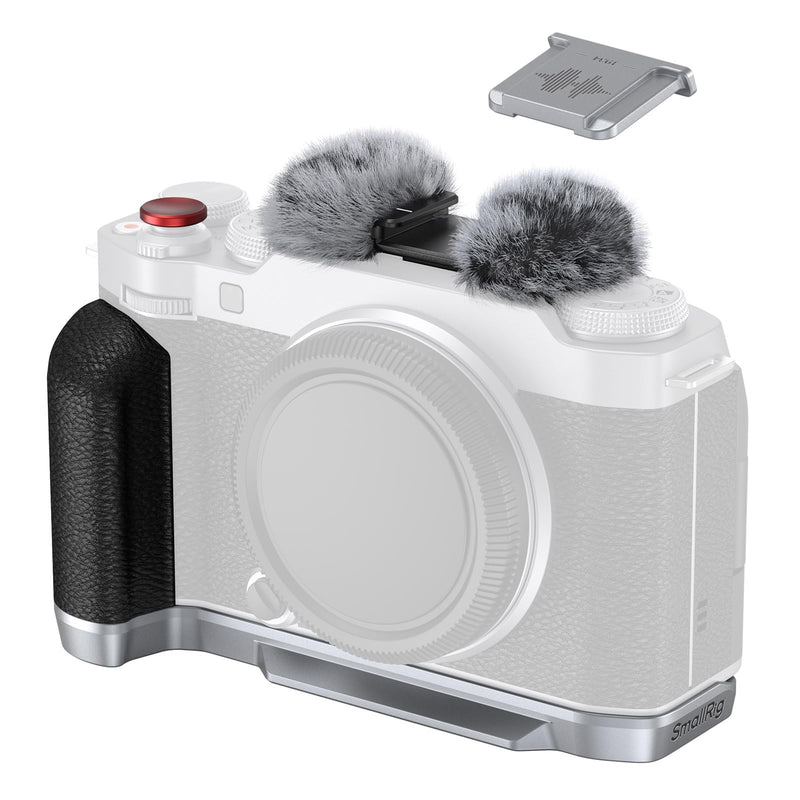 SMALLRIG X-M5 Handgrip L-Shape Grip for FUJIFILM X-M5, Built-in Quick Release Plate for Arca, Lightweight Silicone Side Handle, Includes Windshield with Cold Shoe Adapter (Sliver) - 4875 Siliver