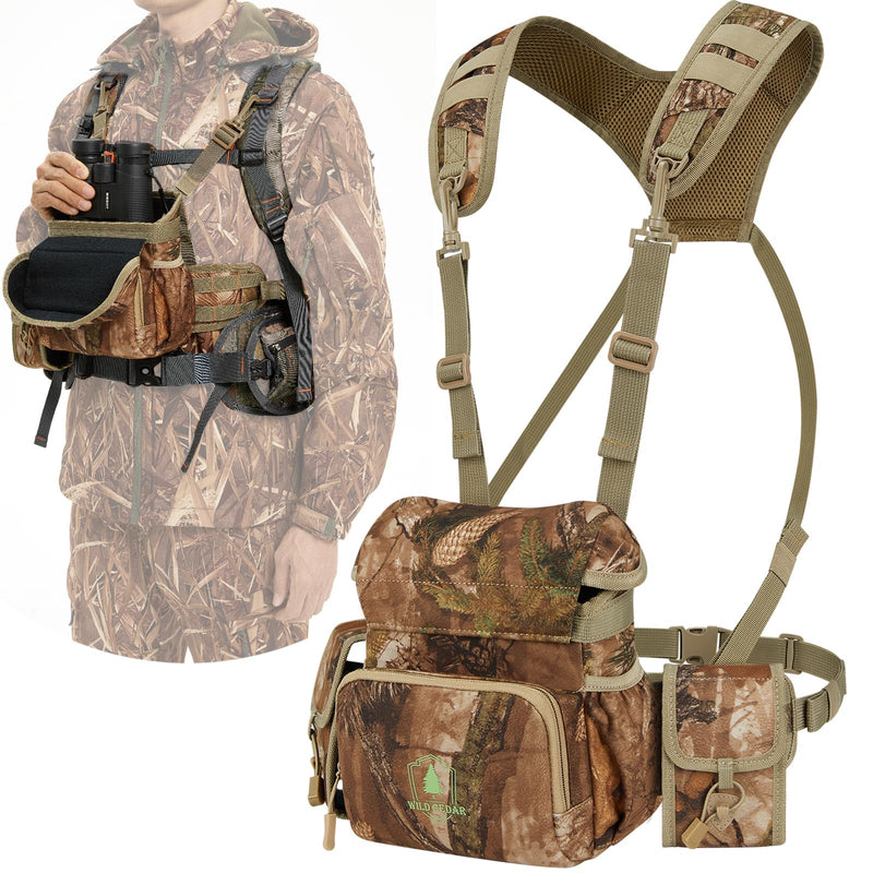 Binocular Harness Chest Pack with Rangefinder Pouch, Compatible with Most Hunting Backpacks, Bino Harness with Rain Cover for Bird Watching, Hunting, Hiking Compatible Version