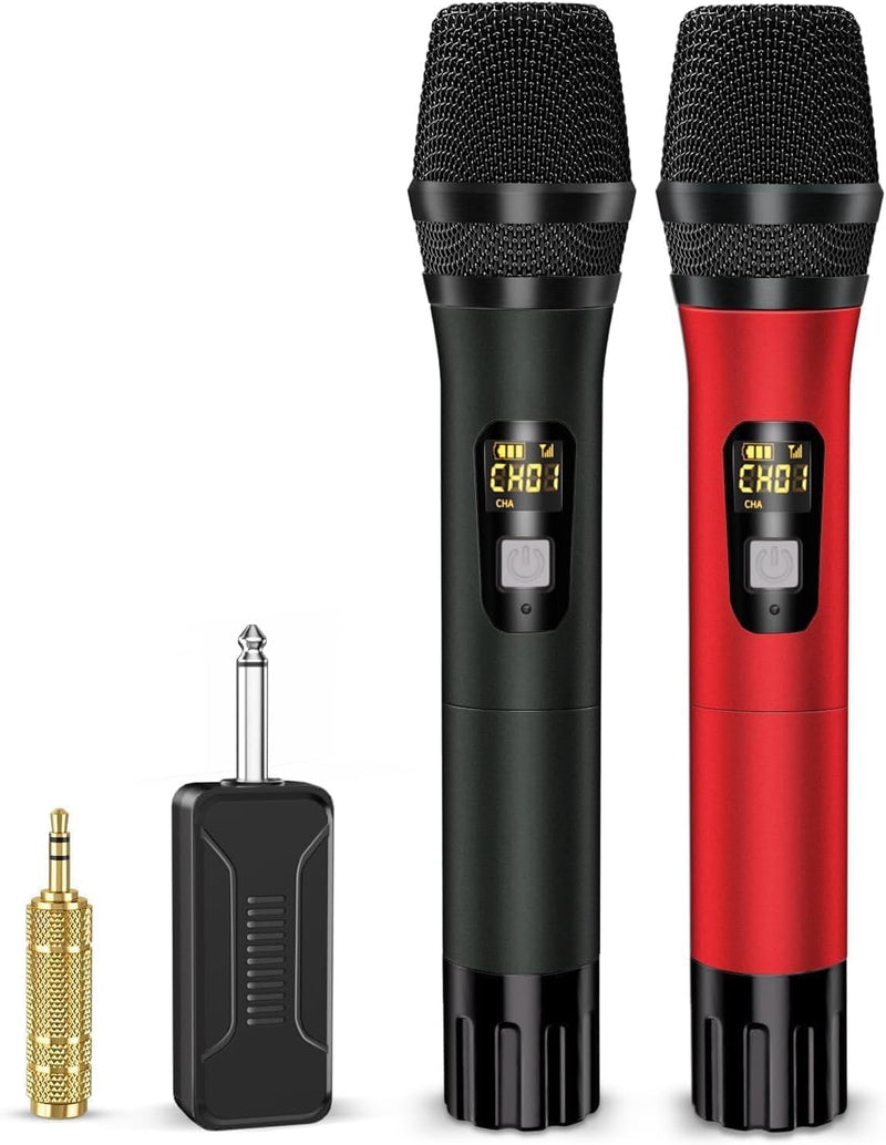 [AUSTRALIA] - Wireless Microphones, Professional UHF Metal Dual Handheld Cordless Dynamic Mic System with Rechargeable Receiver, 1/4" Output, 160ft Range, Auto Connect for Karaoke, Party Singing, Church, Speech, DJ 