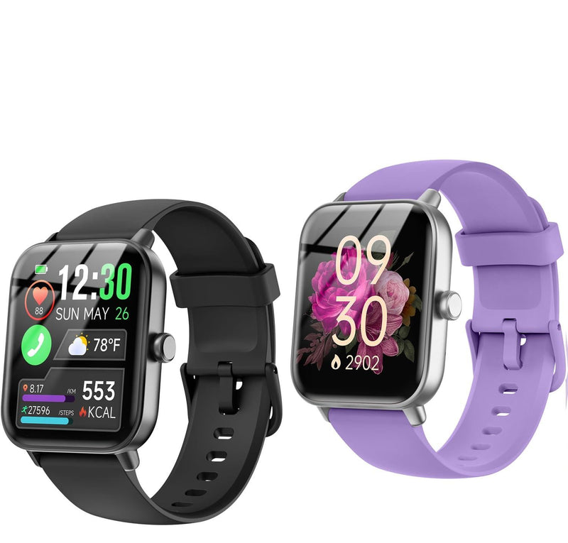 Quican Smart Watch for Women Men, Bluetooth Call Fitness Smartwatch for Women/Men,Compatible Android iOS, Ideas Gift on Christmas, New Year IDW19 Black and Purple