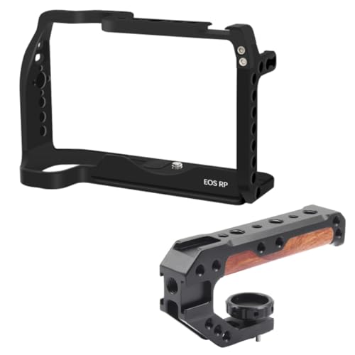 EOS RP Camera Cage, EOS RP Cage with Wooden Camera Top Handle with 3 Cold Shoes to Mount DSLR Camera