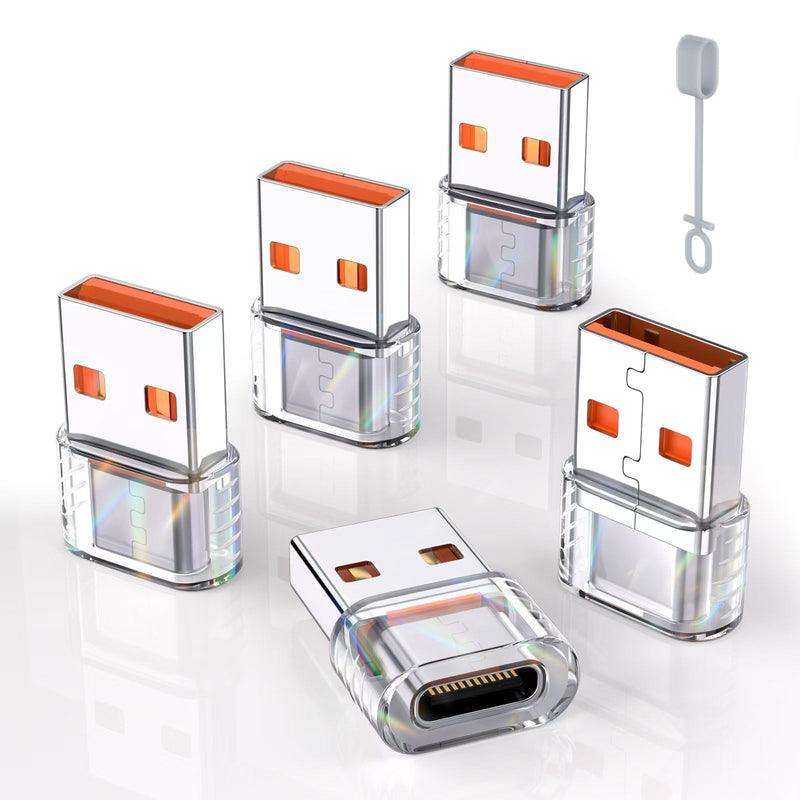 [AUSTRALIA] - USB to USB C Adapter 5Pack, USB-C Female to USB A Male OTG Type C Converter for iPhone 16 Charger, iPhone 15/14/13 Pro Max, Apple Watch Ultra, AirPods, iPad, Samsung Galaxy S24, Car 5pack-Crystal 