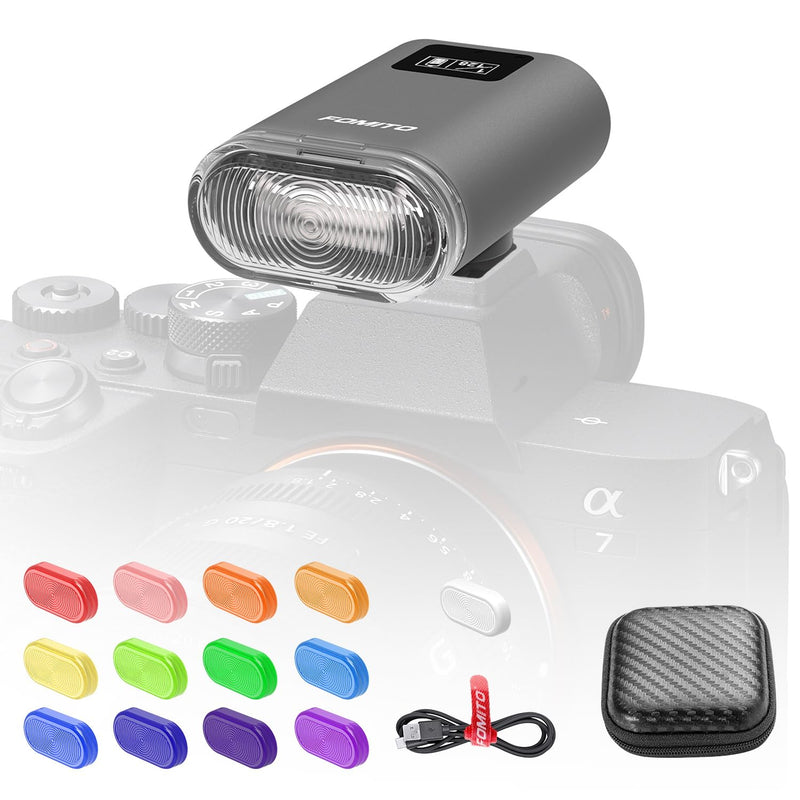 F12 Mini Camera Flash Speedlite for Canon/Nikon/Fuji/Sony/Ricoh GR3/GR3X Digital Film Cameras, Portable Mini Hot Shoe Flashlight for DSLR Cameras Grey F12-grey