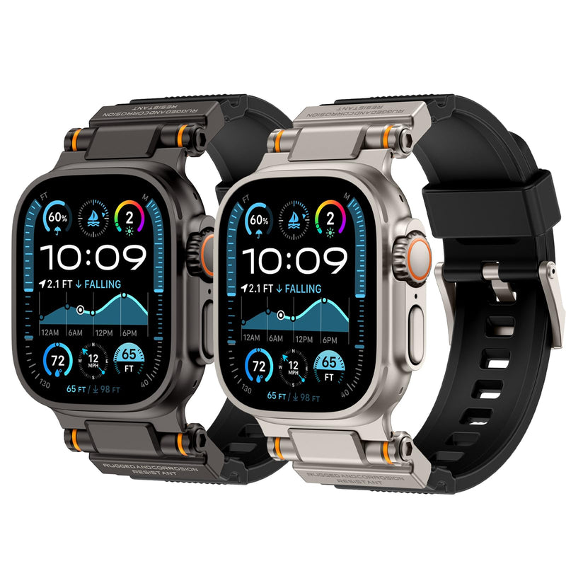 Rubber Band Compatible with Apple Watch Band 49/46/45/44/42mm, Black/Titanium and Black/Black