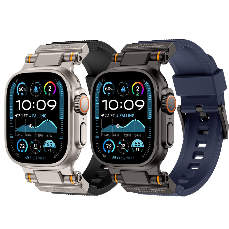 Rubber Band Compatible with Apple Watch Band 49/46/45/44/42mm, Black/Titanium and Navy Blue/Black