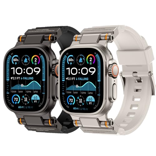Rubber Band Compatible with Apple Watch Band 49/46/45/44/42mm, Black/Black and Starlight/Titanium