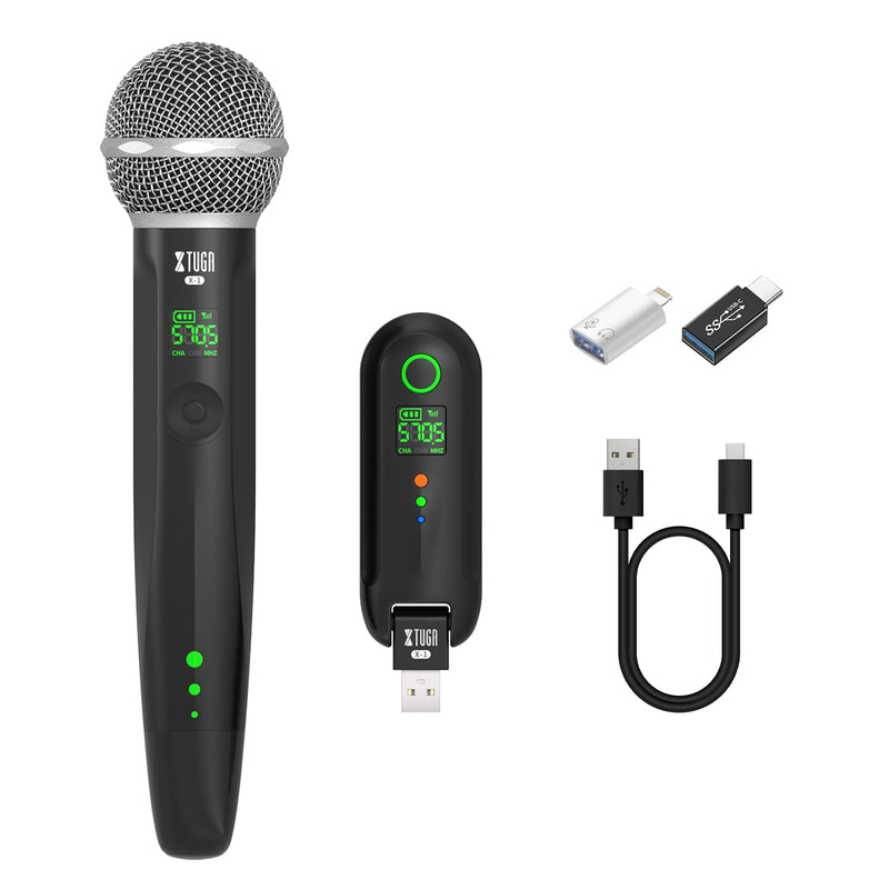 [AUSTRALIA] - XTUGA Wireless Microphone, Rechargeable UHF Handheld Dynamic Wireless Mic with 2 Adapters Compatible with Phone/PC, Wireless Karaoke Microphone Bluetooth for Singing, Wedding, DJ, Party, Speech 