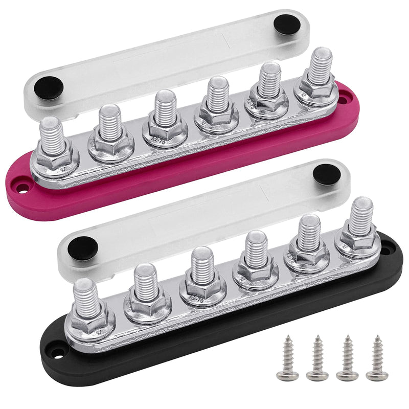 6 x M10 (3/8") Studs Power Distribution Block Bus Bar 12V, Ampper 7" HD 300A Marine BusBar Battery Distribution Block W/Cover for Car Boat Solar (Red & Black) Red & Black 6 M10 Studs