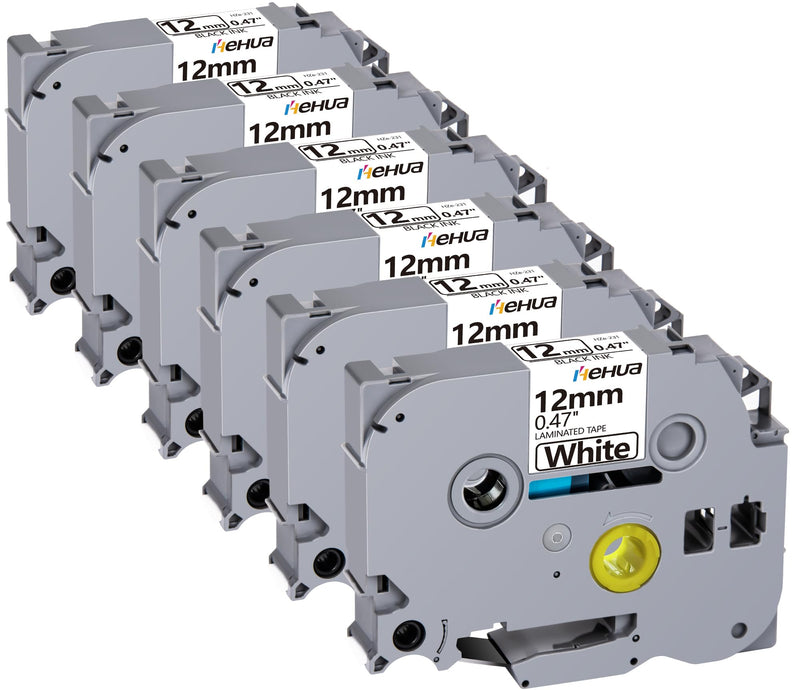 [AUSTRALIA] - Hehua Label Maker Tape 12mm 0.47 White Compatible for Brother P Touch Label Tape 1/2", Tze Tz Tape 12mm 0.47 Laminated White Compatible for Brother Ptouch PTD210 D220 D400 D410 D600 PTH110, 6 Pack 