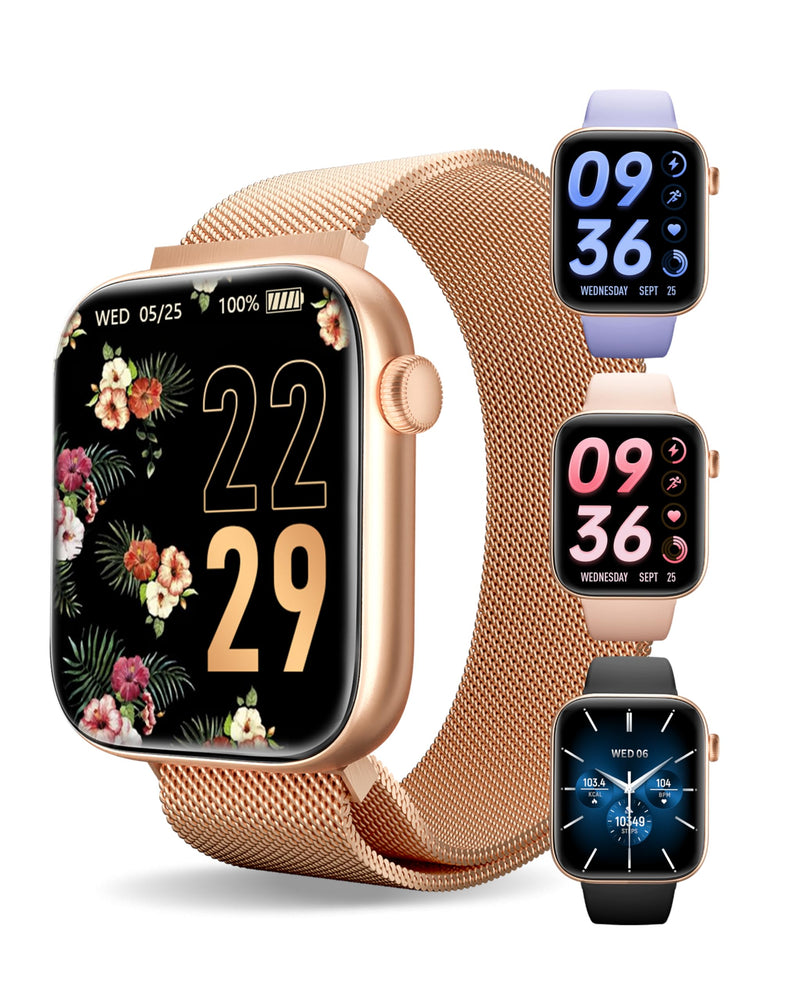 Smart Watch for Men/Women, 1.85" AMOLED Touchscreen, Make/Answer Calls, Fitness Tracker with Heart Rate, Blood Oxygen, Sport Modes, Waterproof Watches Compatible with Android & iPhone(4 Watch Bands) Rose Gold