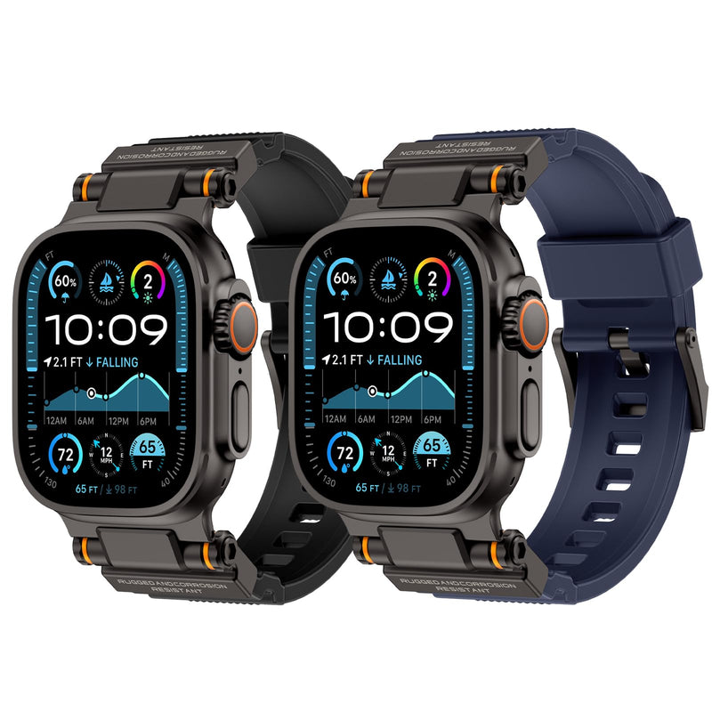 Rubber Band Compatible with Apple Watch Band 49/46/45/44/42mm, Navy Blue/Black and Black/Black