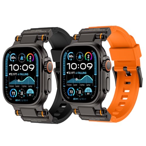 Rubber Band Compatible with Apple Watch Band 49/46/45/44/42mm, Orange/Black and Black/Black