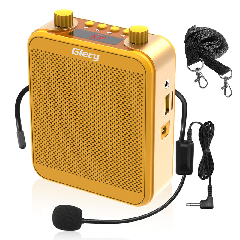 [AUSTRALIA] - Voice Amplifier, Giecy 30W 2800mAh Rechargeable Personal Voice Amplifier with Microphone Headset, Portable Speaker for Multiple Locations Classroom, Meetings and Outdoors (G300-Yellow) G300-Yellow 