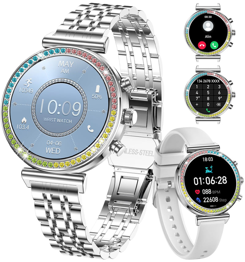 Fitness Smart Watch for Women, 1.27" HD Display, Bluetooth Calls, Waterproof Sports Women's Smartwatch, Heart Rate Monitor, Pedometer – Compatible with Android & iOS (Full Silver) Full Silver